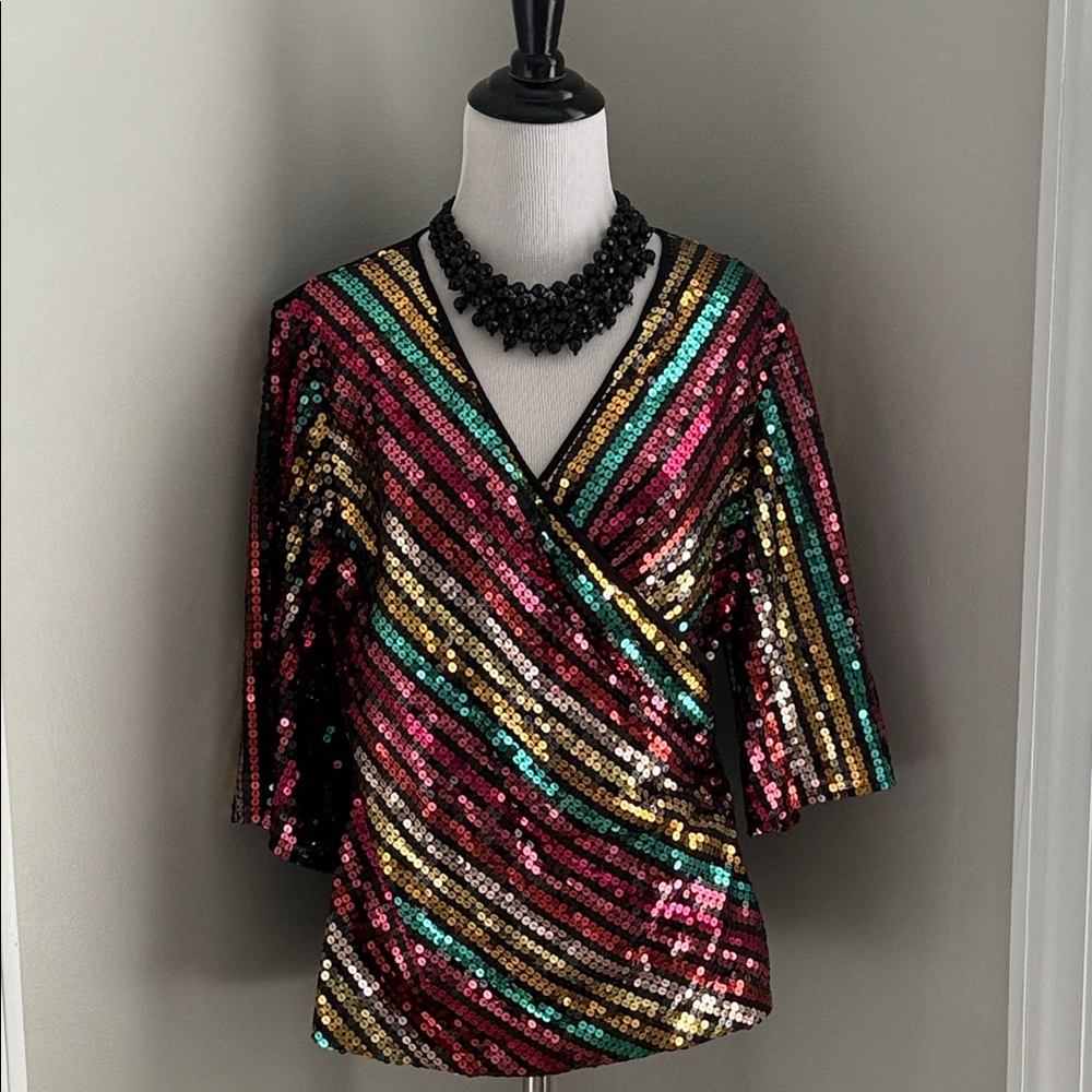 Vibrant Sequin Wrap Blouse